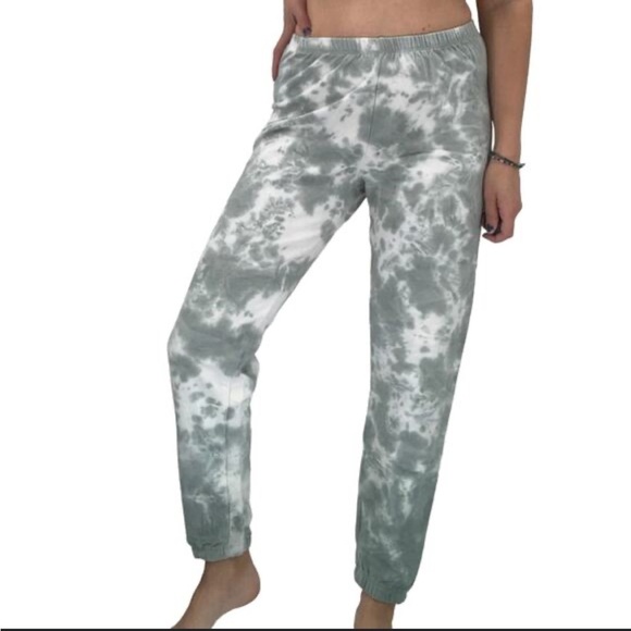 GreenTea Pants - GreenTea Women's Gray and White Tie-Dye Joggers